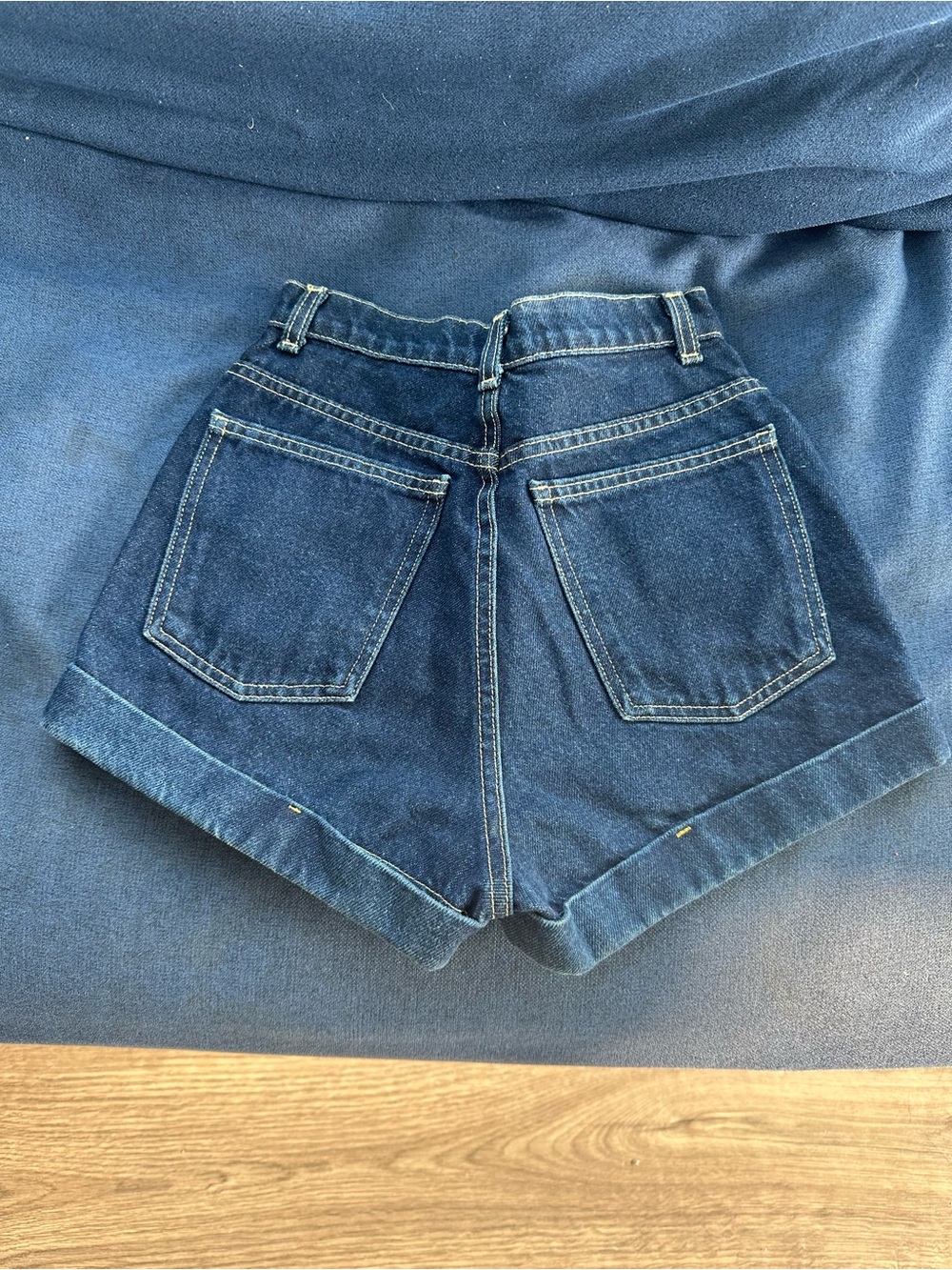 American Apparel Dark Blue High-Waist Denim Shorts